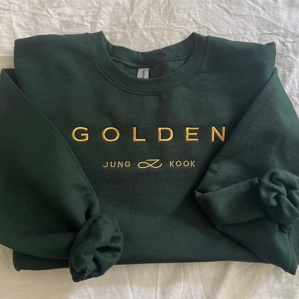 Gildan Navy, golden embroidered Green Sweatshirts ( bts  Jungkook )